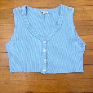 Sky Blue Cropped Knit Button Vest